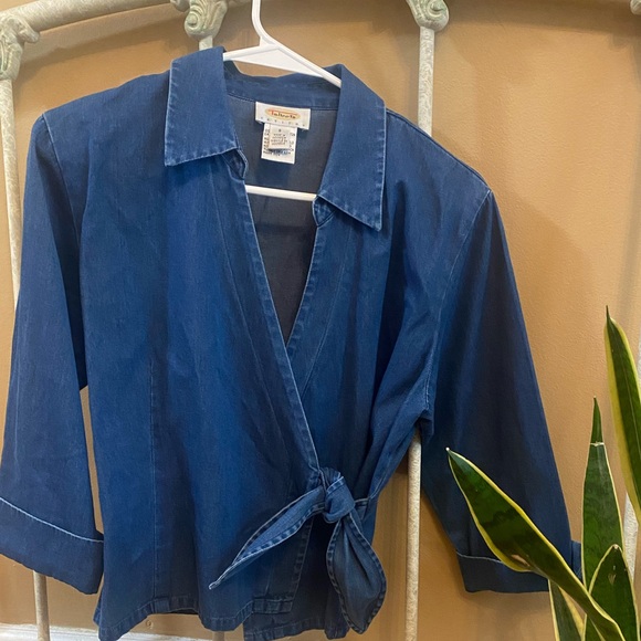 90s Talbots tie v-neck top - Picture 4 of 7